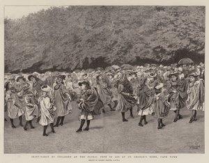 Saia-dança por crianças no Floral Fete em ajuda de casa de St George, Cape Town